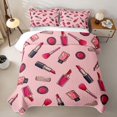 thumbnail image 2 of Castle Fairy Cartoon Lipstick Nail Polish Print Quilt King,Cute Blush Makeup Brush Pattern King Coverlet Set,Pink Black, 2 of 7