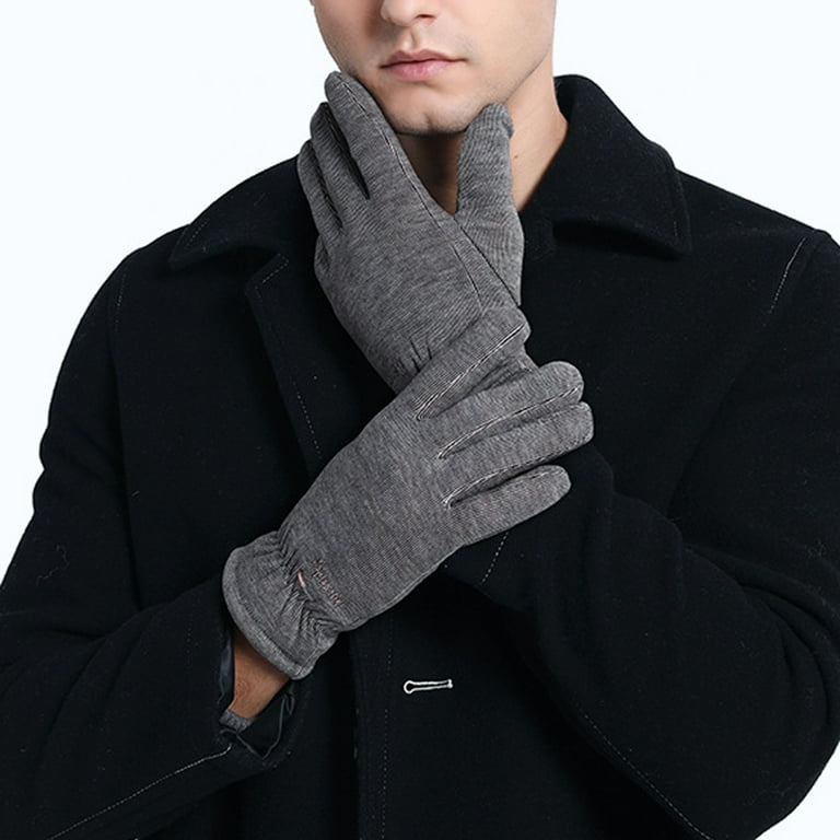 Men's knit gloves cheap with leather palm