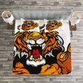 thumbnail image 3 of Ambesonne Tiger Quilted Bedspread Set 3 Pcs, Cartoon Angry Wild Cat, Queen Size, Black and Orange, 3 of 3