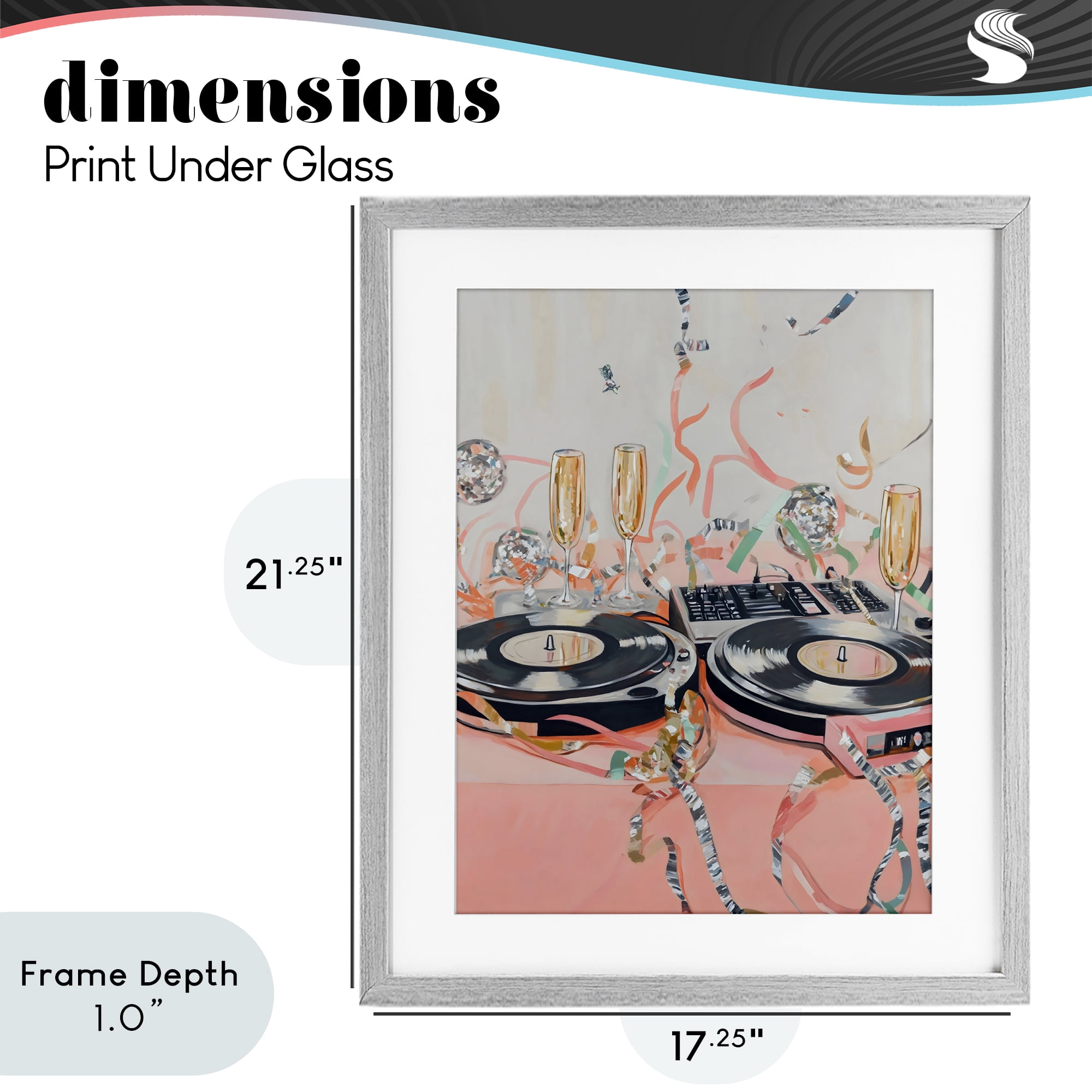 Stupell Industries Retro Turntable & Champagne Party Gray Framed Print Under Glass, design by The Prints Vibe