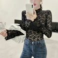 thumbnail image 3 of Yokua Women's Turtleneck T-shirt Stretch Lace Bottoming Shirt Long Bell Sleeves Tops, 3 of 17