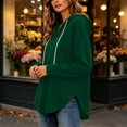 thumbnail image 4 of Qgtaibl Women Loose Fit Hooded Sweatshirts Drawstring Hood Drop Shoulder Long Sleeve Shirts Thin Fleece Thermal Fall Pullover Tunics Green L, 4 of 9