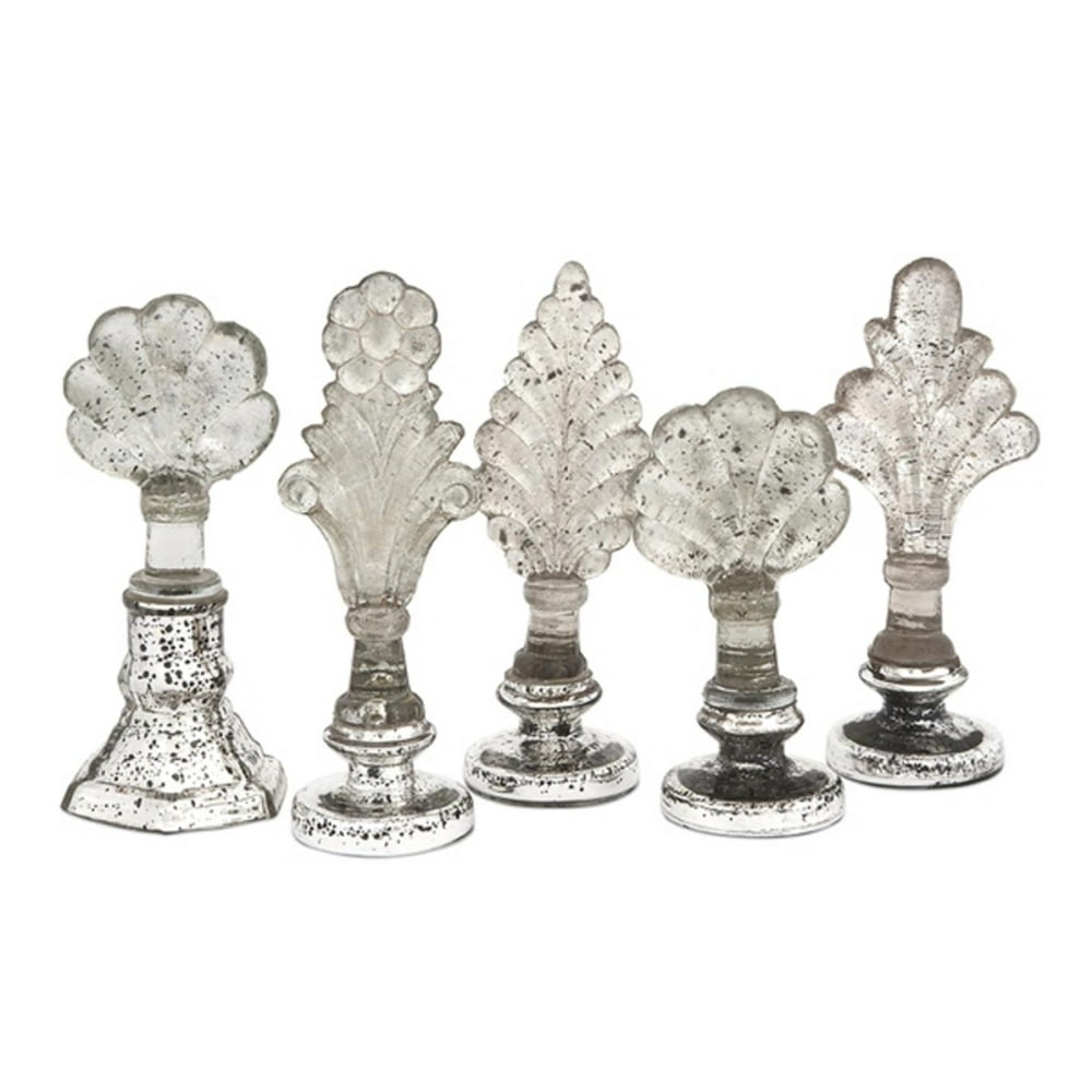 Set of 5 Unique Silver Mercury Glass Decorative Table Top Finials