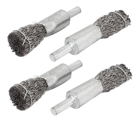 Stainless Steel Crimped Wire - 6mmx15mm Stainless Steel Pen Design Crimped Wire End Brushes Polishers 4pcs