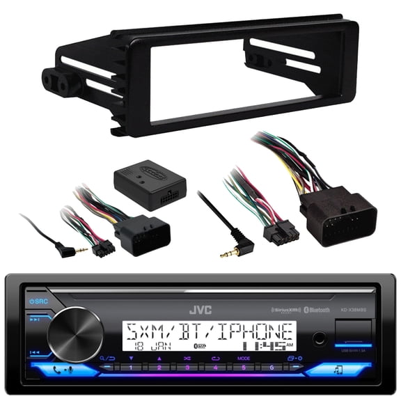 JVC KD-X38MBS Single DIN Marine Bluetooth USB AUX LED AM/FM Stereo SiriusXM Ready Amazon Alexa Receiver, Metra Universal Handlebar Control Interface, ISO DIN Kit (1998-13 Harley Davidson Bikes)