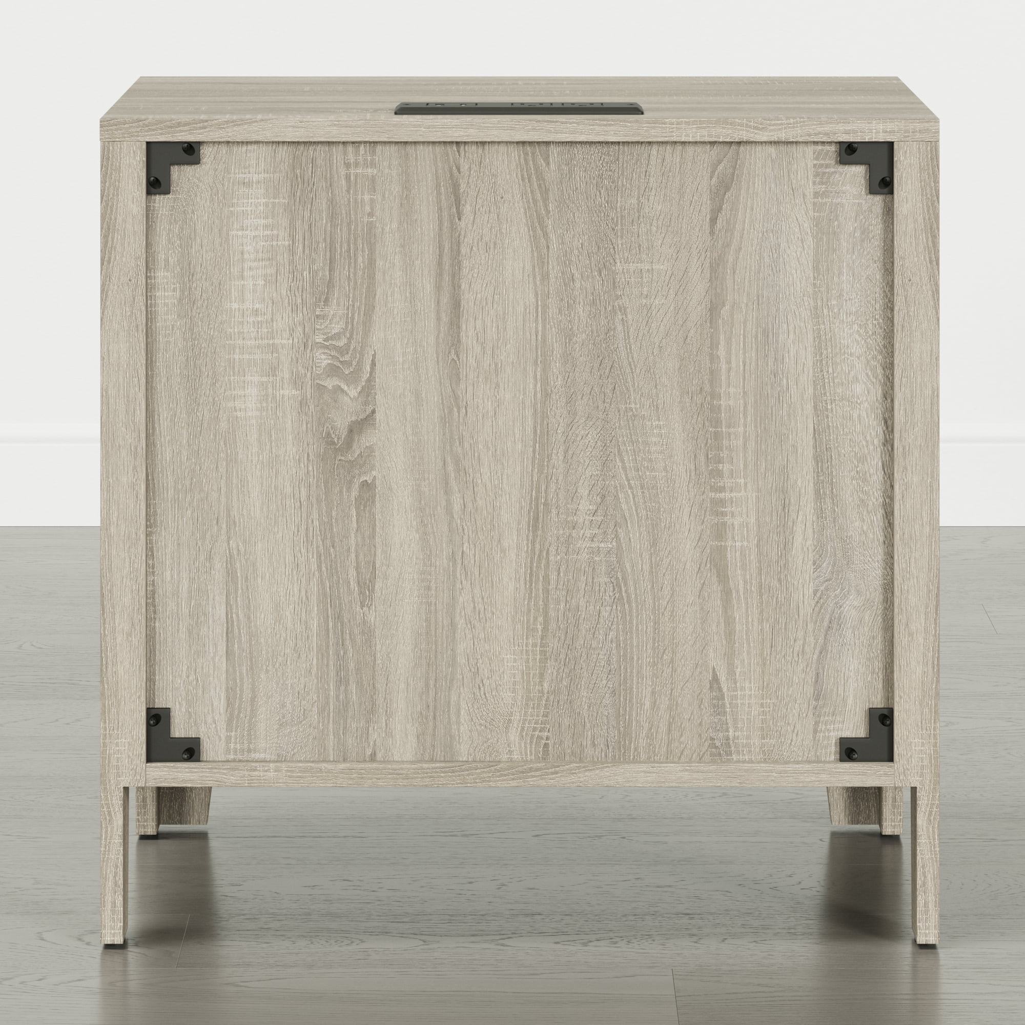 Spruce & Spring Modern Transitional Nightstands Set of 2, 2-Drawer End Tables with Charging Station, Fabric Drawer Front, Natural Wood Finish