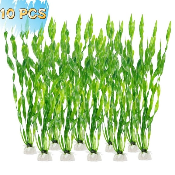 Artificial Greeny Seaweed Plant for Water 12" Fish Tank Plant Decorations 10 PCS with Ceramic Base