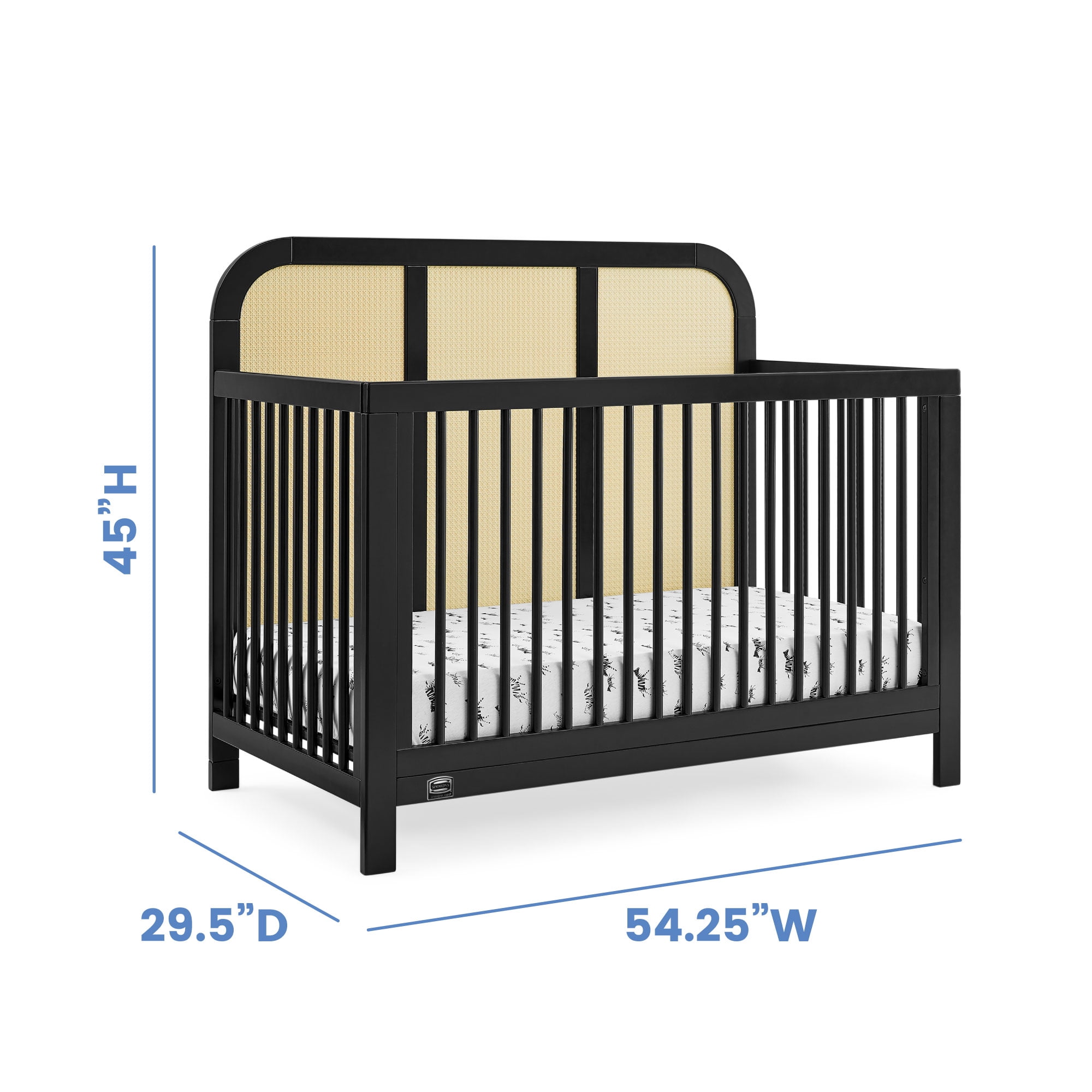 Simmons Kids Theo 6-in-1 Convertible Crib - Greenguard Gold Certified, Black/Textured Almond
