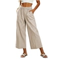thumbnail image 4 of HomeDM Capris Pants for Women Wide Leg Pants with Pockets High Waisted Khaki Lounge Work Trousers Size L, 4 of 10
