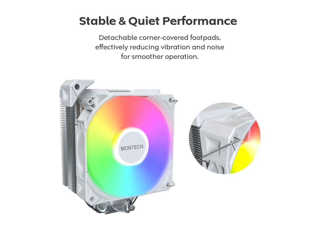 MONTECH NX400 ARGB - CPU Air Cooler, Single Tower, 4 Advanced Heat Pipes, 52-fin Heat Sink, E28, 120mm FDB Static Pressure Fan, 28mm Fan Thickness, Polished Top Cover, ARGB Lightning - White