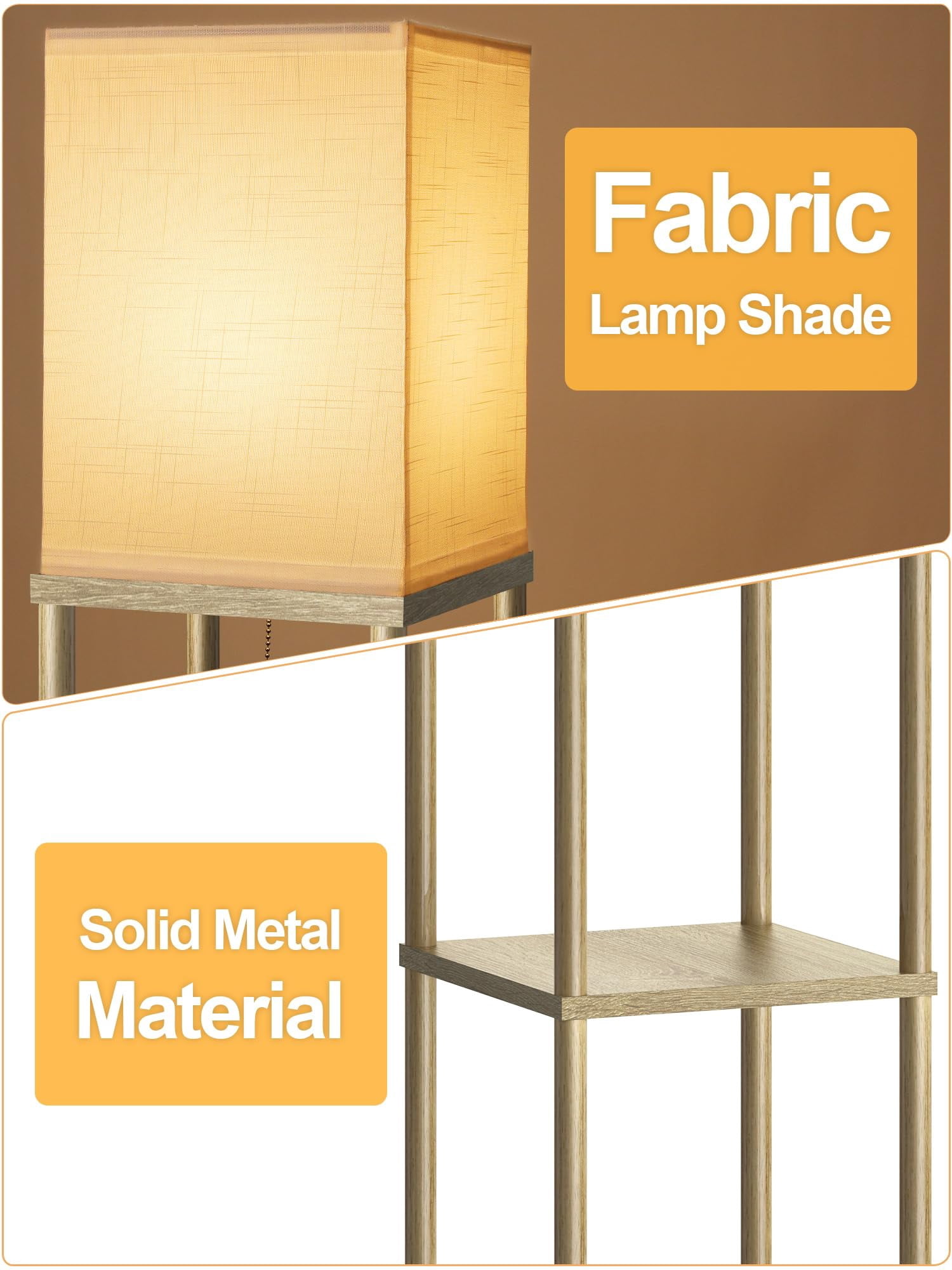 Floor Lamp With Shelves For Living Room Wood 2 Pack  Shelf 3 Cct Led Bulb Corner Display Standing Column Etagere Organizer Tower Nightstand Bedroom Office