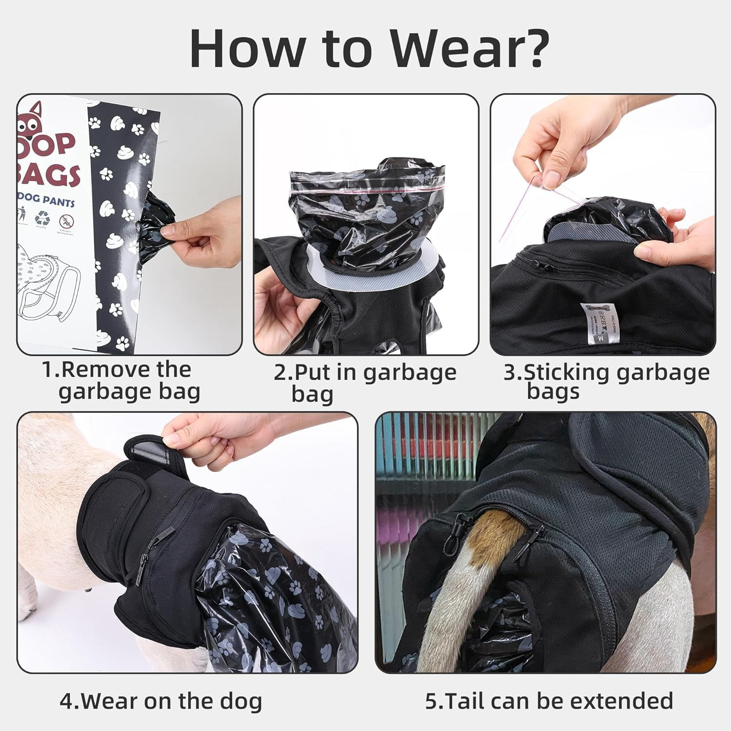 Reusable Dog Poop Pants with 50pcs Poop Bags, Adjustable Dogs Sanitary Pants for Incontinence & Outdoor Walking, Dog Poops Collection Pants for Senior and Disability Dogs