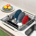 thumbnail image 2 of SANNO Large Expandable Dish Drying Rack with Removable Utensil Silverware Holder,Deep Large Dish Rack Over The Sink in Sink on Counter,Dish Drainers Stainless Steel, 2 of 7