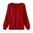 thumbnail image 5 of Tqcoqu Women's V‑Neck Knit Sweater, Solid Color Drop Shoulder Long Sleeve Loose Pullover Top, Fall 2026 Going Out Casual Blouse, 5 of 10