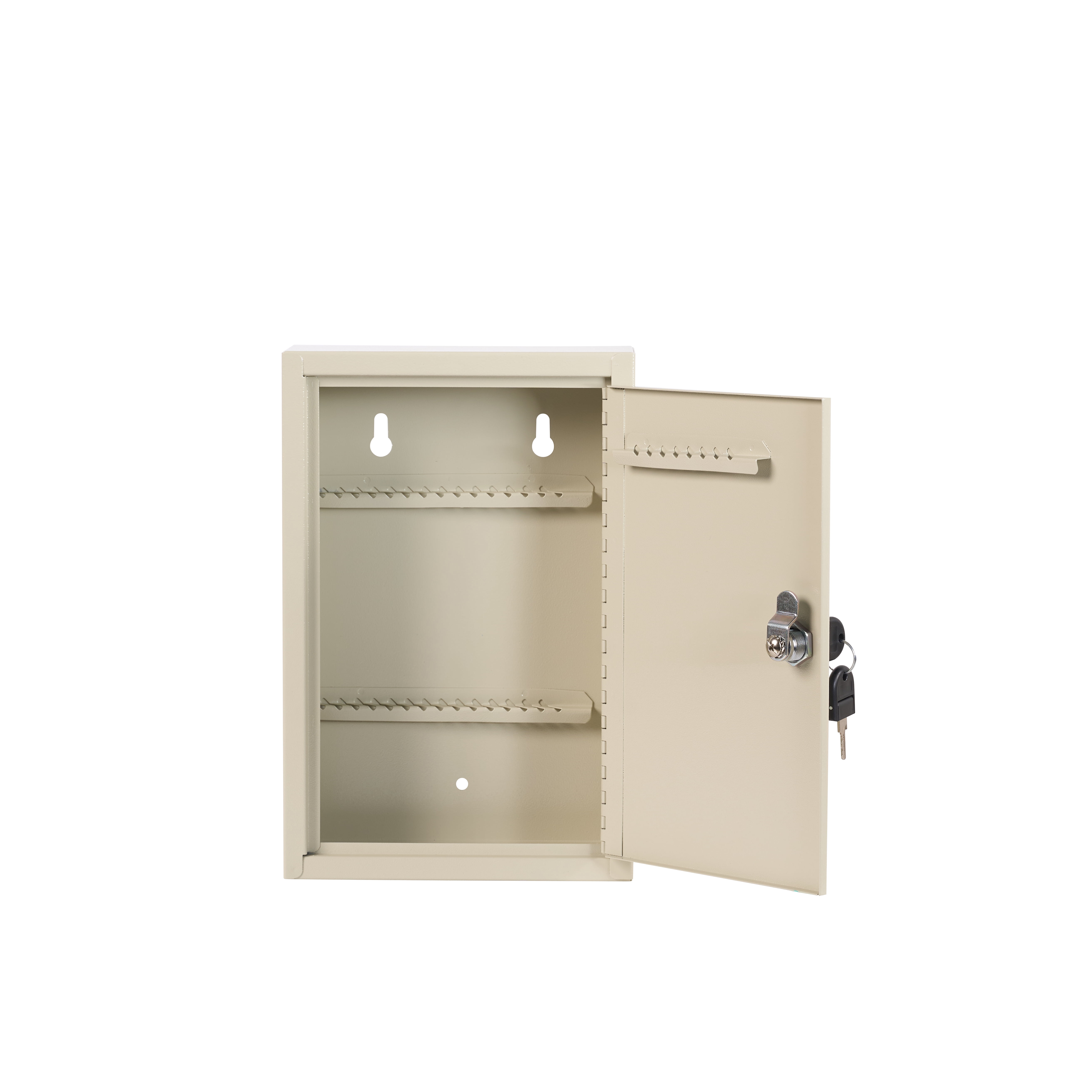 Key Storage Cabinet with Lock, 30 Keys Capacity, Wall Mount, Cream Metal, 10"W * 3"D *12"H