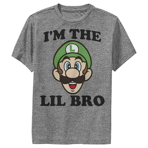 Boy's Nintendo Luigi Little Brother Performance Graphic Tee Charcoal Heather Large