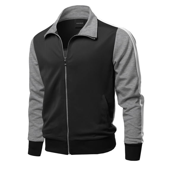 FashionOutfit Men's Casual Shoulder Panel Color Block Zip-Up Track Jacket