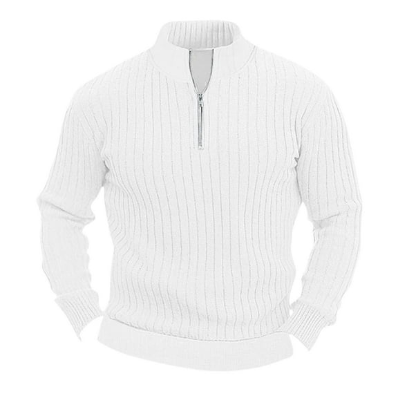 SHTXOZHI Mens Ribbed Knit Zip Up Shirts Collar Long Sleeve Pullover Solid Color Fall Tops