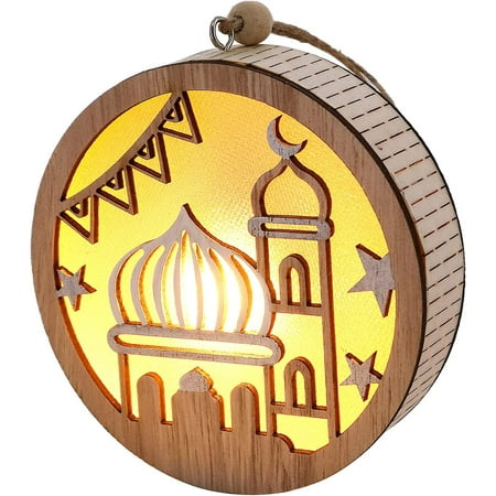 

Fongwan Eid Night Light Ramadan Mubarak Light 3D Wooden LED Light Decoration Hanging Ornaments Craft Gift-B