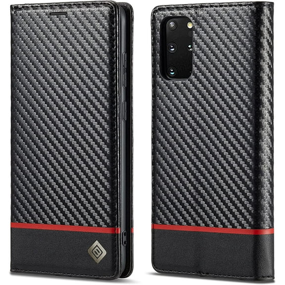 for Samsung S20 FE Case,Carbon Fiber Premium PU Leather Ultra Thin Shookproof Anti-Fall Folding Screen Phone case Compatible with Samsung S20 FE,Horizontal Red Line