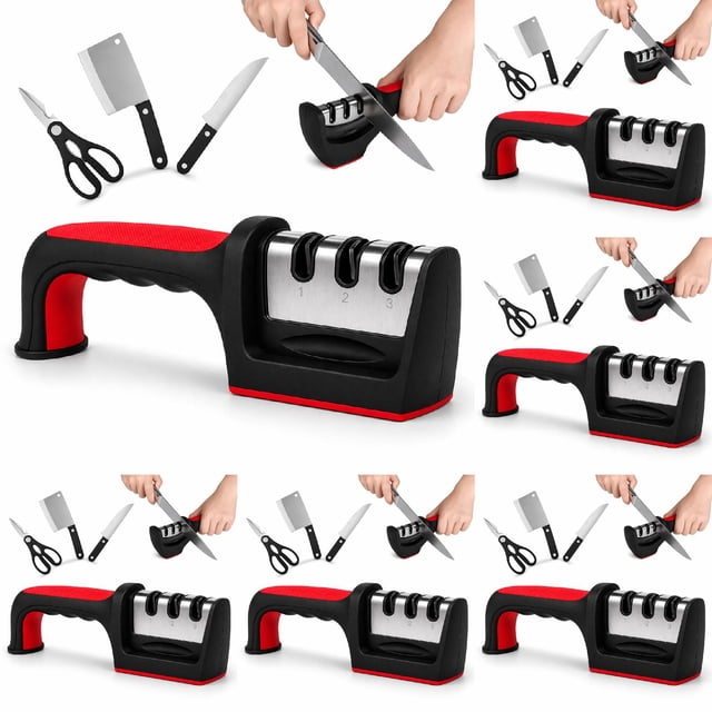 WUSUOWEI 6PCS Manual Kitchen KnifeSharpener,3 StageBlade Sharpening Tool for Restoring DullKnives,SafeSharpening for Most KitchenKnives and Scissors,Manual KnifeSharpeners for Home,Kitchen