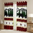 thumbnail image 2 of Farmhouse Decor,Rustic Bear Window Curtains 2 Panels 52"Wx84"L,Red and Black Checkered Buffalo Plaid 30%-50% Blackout Curtains,Woodland Western Texas Star Curtains & Drapes, 2 of 6