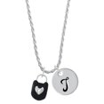 thumbnail image 1 of Delight Jewelry Silvertone Black Enamel Lock with Clear Crystals Silvertone Script Initial Disc - T - Charm Necklace, 20"+3", 1 of 4