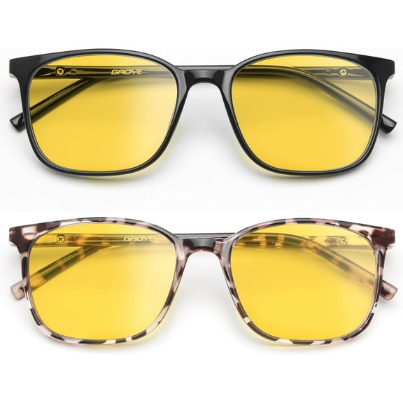 Gaoye Blue Light Blocking Glasses Women/Men, Computer Gaming Fake Eyeglasses Anti UV Ray-Spring Hinge (2 pack, Night vision Black & Leopard)