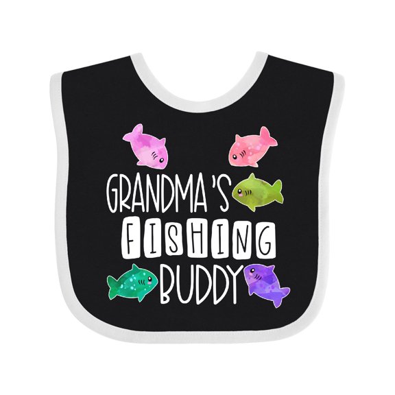 Inktastic Grandma's Fishing Buddy with Colorful Fish Boys or Girls Baby Bib