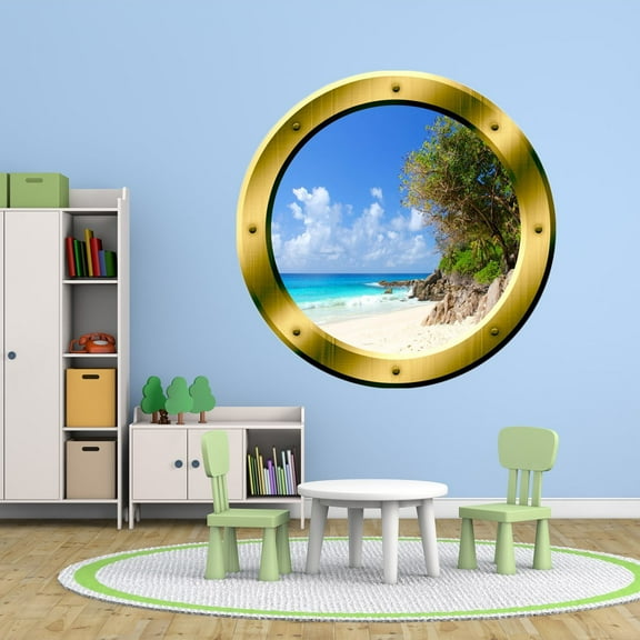 VWAQ Tropical Island Wall Decal Beach Scene Wall Sticker Porthole Decor VWAQ-GP35 (20" Diameter)