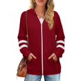 thumbnail image 5 of Womens Full Zip Athletic Running Hooded Jackets Yoga Lightweight Hoodie,Burgundy,Large, 5 of 7