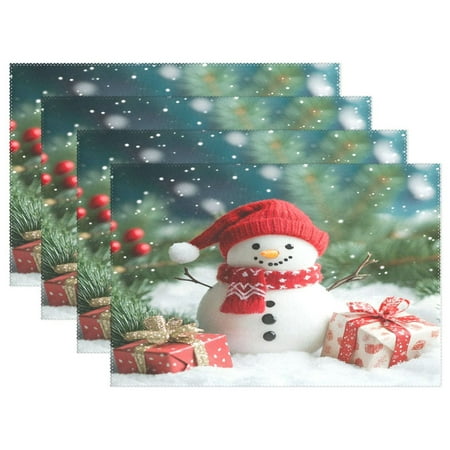 

Ryvnso Placemats Set of 4 Christmas Snowman and Gifts Winter Dining Mats Heat-Resistant Non-Slip Washable Table Mat