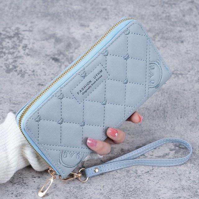 Cartera de mano de estilo coreano para mujer, billetera multifunción con cremallera larga, billetera para teléfono móvil de gran capacidad
