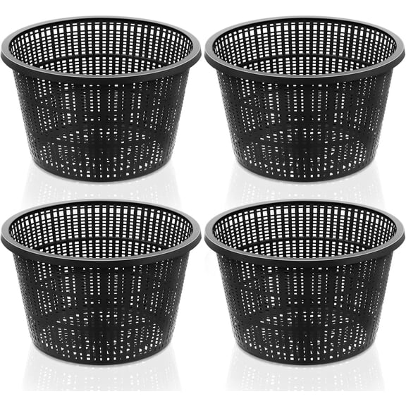 Hydroponic Baskets 4 Pack – Large Aquatic Plant Mesh Net Pots, Plastic Garden Slotted Baskets for Nursery, Black Orchid Planter Pots for Indoor & Outdoor Growing