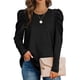 thumbnail image 3 of Top de corte informal para mujer, Top con cuello redondo y mangas abullonadas, Top transpirable de Color puro para ir de compras, 3 of 6