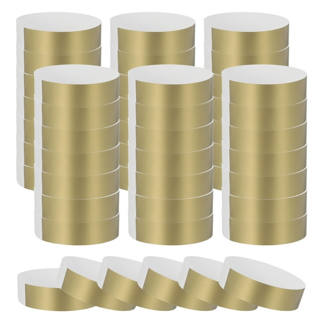 Uxcell 300 Pcs Pulseras de papel para eventos, pulseras de mano impermeables coloridas para trabajo en equipo, parque de diversiones, concierto e identificación, Oro