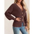 thumbnail image 3 of Women V‑Neck Button Front Knit Cardigan Long Sleeve Fitted Sweater Coat, 3 of 5