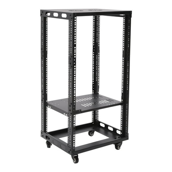 18U 4 Post Open Frame Server Rack,18.5" Data Rack Shelf Network Rack Adjustable Depth 0-31.5in, Free Standing Rolling Network/Computer Equipment Data Rack