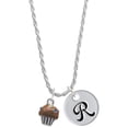 thumbnail image 1 of Delight Jewelry Silvertone Small Chocolate Cupcake with Crystal Sprinkles Silvertone Script Initial Disc - R - Charm Necklace, 20"+3", 1 of 4