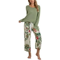 SWSMCLT Women's Baggy Loungewear Plus Size Loungewear Set Billowy Elastic Band Pajama Set Breathable Crew Neck Cute Green XX-Large