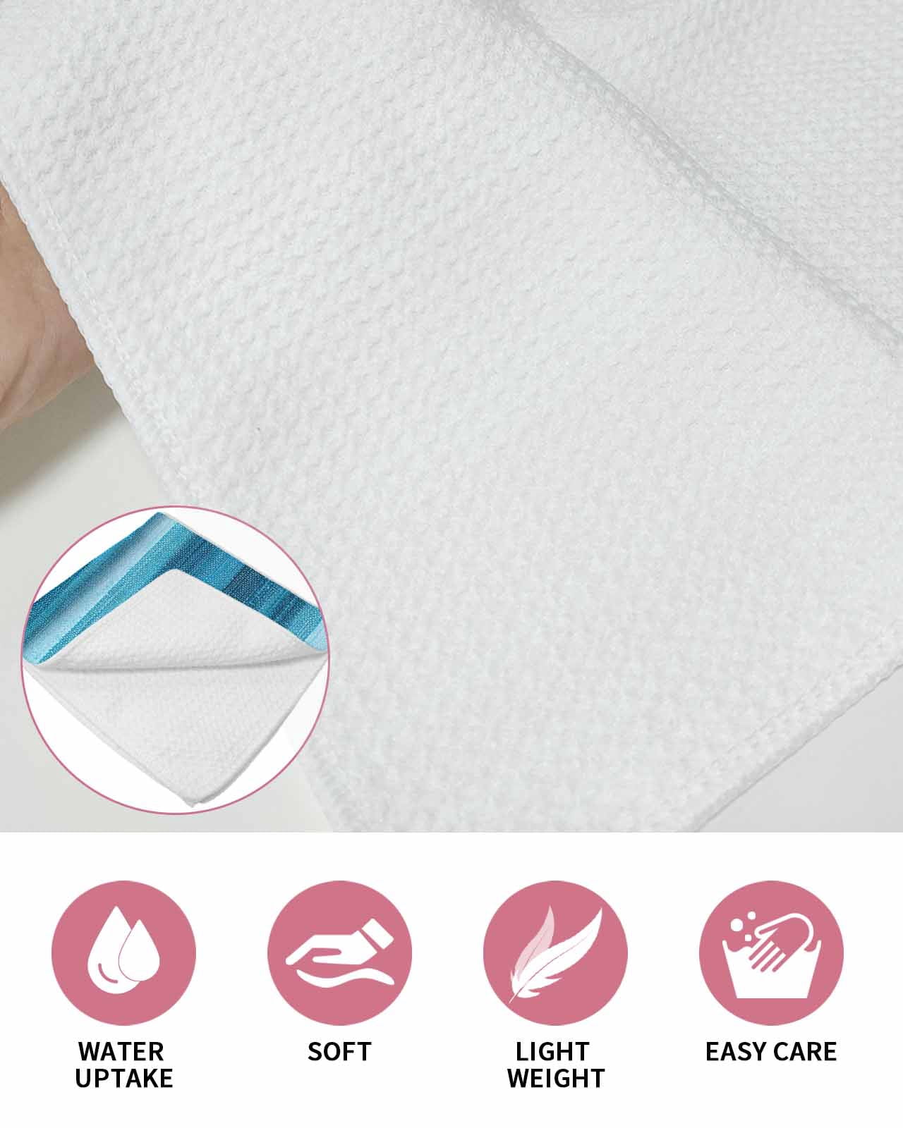 Turquoise Teal Ombre Kitchen Dish Towels for Drying Dishes Set of 3, Farmhouse Modern Abstract Striped Waffle Weave Microfiber Terry Hand Tea Bathroom Towels Quick Dry & Absorbent Towel 15.7x23.6