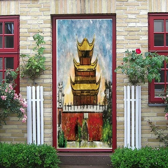 Watercolor Flowers Door Stickers Colorful Floral Door Mural Sticker Self-adhesive Modern Art Decal W