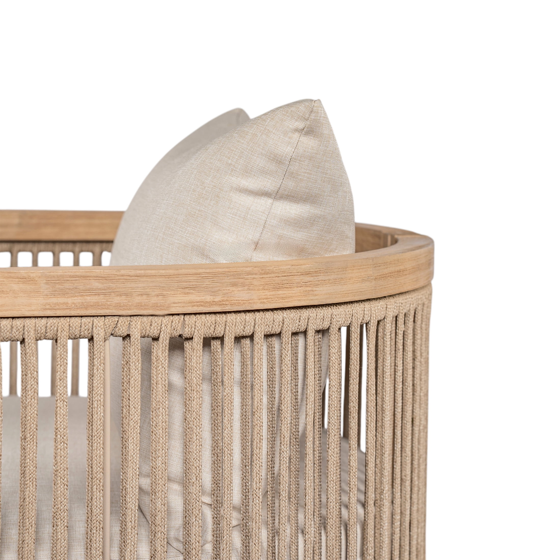 Christopher Knight Home Outdoor Wood Lounge Chair with Woven Rope Design and Removable Cushions, Beige