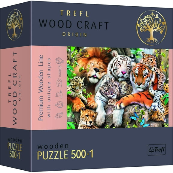 Trefl Wood Craft 501 Piece Wooden Puzzle - Wild Cats in the Jungle
