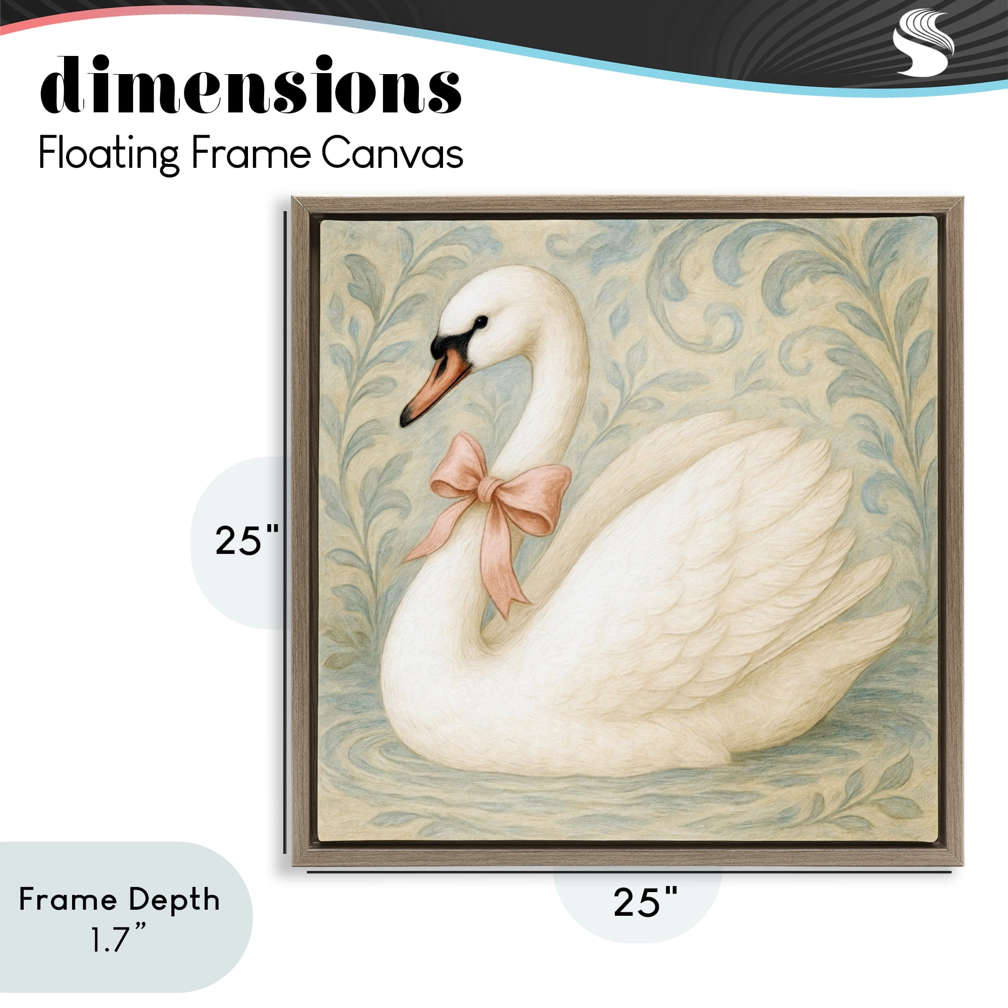 Stupell Industries Vintage Leaves Swan Brown Framed Floater Canvas Wall Art, design by Grotto Studios