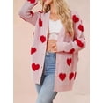 thumbnail image 2 of Women'S Casual Cute Heart Embroidered Open Front Aesthetic Artistic V Neck Button Down Slouchy Sweater Coat Pink M, 2 of 8