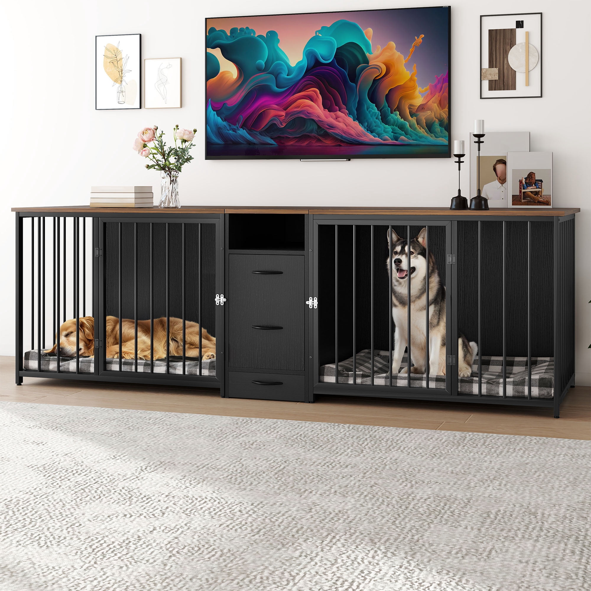 Uforic 40.1" Modern Dog Crate with Single Room, Heavy Duty Dog Cage with Large Tabletop for Medium Dogs, Black