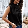 thumbnail image 4 of Scyoekwg Womens Tops Solid Color Ladies Tops Crewneck Pleated Tunic Tops Sleeveless Tops Casual Comfy Loose Blouses Summer (Black,L), 4 of 6