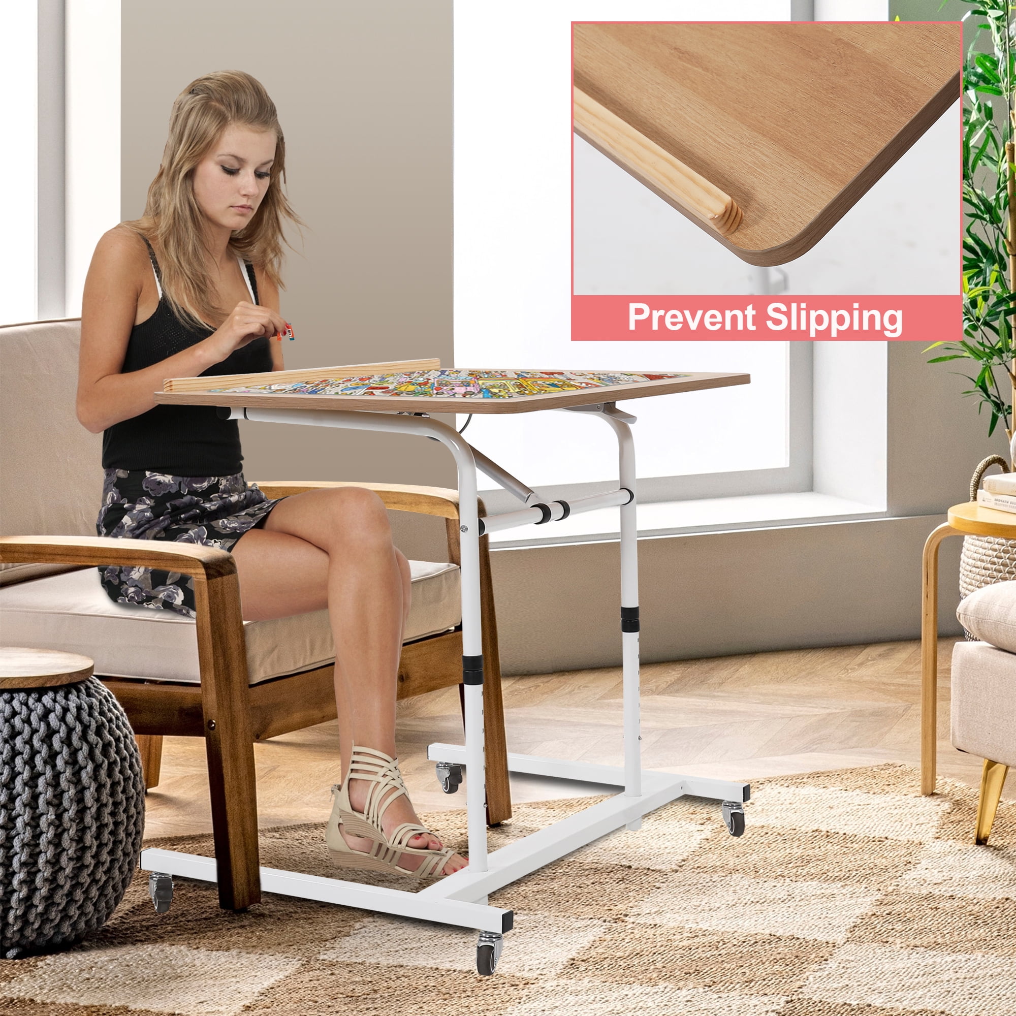 Melocadol Professional Jigsaw Puzzle Table, Rolling, Adjustable Height & Tilt, Extra Large Surface for 1500 Pieces, White
