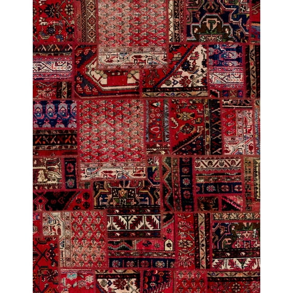Ahgly Company Indoor Rectangle Abstract Cranberry Red Patchwork Area Rugs, 2' x 5'